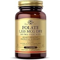 Folate 1,333 MCG Dietary Folate Equivalent (800 mcg Folic Acid), 250 Tablets - Heart Health, Healthy Nervous System, Prenatal Support - Non-GMO, Vegan, Gluten Free, Dairy Free - 250 Servings
