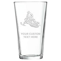 Customized, Snowmobile 16 oz Pint Beer Glass Premium Engraved Logo Design Permanent Personalized Custom Beverage Glasses Laser Engraving