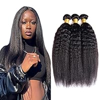 Natural Black Color Kinky Straight Bundles Human Hair #1B Straight Bundles 16 18 20 Inch Yaki Human Hair Bundles Brazilian Remy Yaki Straight Human Hair Extensions