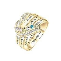 Personalized 10k 14k 18k Solid Gold Mother Rings – Custom 1-8 Family Names Heart Birthstone Ring- Gift for Mother Daughter