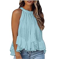 Sleeveless White Tank Tops for Women, Summer Sexy Halter Vest Shirts, Fashion Crewneck Casual Soft Blouse Tee, A01#blue, XX-Large