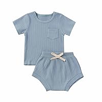 Newborn Baby Clothes Set 0M To 3T Summer Short Sleeve Tees Sknit Rib Tshirt And Shorts 2-Piece Outfits