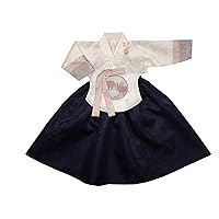 Hanbok Dress Girl Baby Korea Traditional Hanbok 100th days 15 Ages Kid Junior Dol Party Ivory Top Navy Skirt Oriental Silk