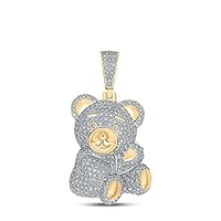 The Diamond Deal 10kt Yellow Gold Mens Round Diamond Teddy Bear Charm Pendant 3-5/8 Cttw