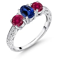 Gem Stone King 925 Sterling Silver Blue Created Sapphire and Red Created Ruby Ring For Women (3.12 Cttw, Available In Size 5, 6, 7, 8, 9)