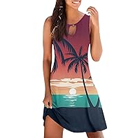 Summer Dresses for Women 2024 Casual Printed Tank Sleeveless Dress Hollow Out Loose Beach Dress