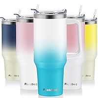 40 oz Tumbler with Handle and Straw, 100% Leak Proof Tumblers Cup, Stainless Steel Insulated Travel Coffee Mug, Keeps Drinks Cold for 24 Hours or Hot for 10 Hours, Fit for Car Cup Holder, WhiteBlue
