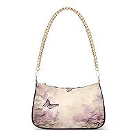 Shoulder Bags for Women Vintage Purple Butterflies Flowers Hobo Tote Handbag Small Clutch Purse with Zipper Closure