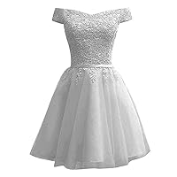 Lace Homecoming Dresses for Teens Short Tulle Applique Prom Dress Off The Shoulder Cocktail Gown