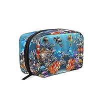 Aquarium Fish Cosmetic Bag for Women Travel,Square Shapes Portable Makeup Bag Purse Handbag Organizer