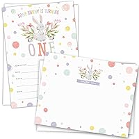 Some Bunny is Turning One Invitations and Spring Bunny Thank You Cards | 50 Sets / 100 Pcs Total