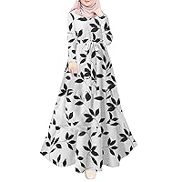 ملابس نساء Embroidered Dress Womens Casual Maxi Dress Muslim Robe Abaya Ramadan Dress Flowy Maxi Dress Islamic Evening Gown Dubai Abaya White Large