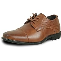 bravo! Boy Dress Shoe King Lace-up Oxford Plain Toe or Cap Toe Leather Sock for School Uniform Formal Event Size from Toddler to Youth Black Brown Cognac