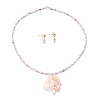 NOVICA Handmade Natural Flower Beryl Jewelry Set Gold Accented Plated Or Leaf Bead Pearl Pendant Beaded Mexico Floral Gemstone Romantic Birthstone