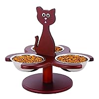 Etna Pet Store Elevated Cat Bowls - This Wooden, Raised Pet Feeder Promotes Better Digestion and is Easy on the Joints - Multiple Cat Feeder with 3 Removable Cat Bowls for Food and Water - Brown