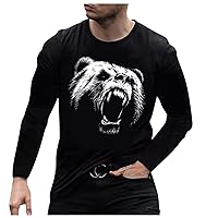 Mens Fashion 3D Digital Printed Pattern T-Shirts Top Tees Fashion 3D Wolf Animal Printed Casual Long Sleeve Shirts