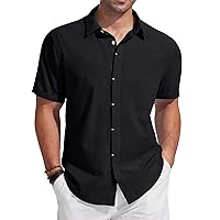 Men's Casual Summer Short Sleeve Casual Shirts Button Down Linen Shirts for Men Cotton Beach Summer Wedding Shirt Tops