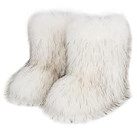 Women's Furry Faux Fur Boots Fuzzy Fluffy Mid Calf Snow Boots Suede Warm Fur Lined Booties Flat Fashion Boots