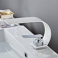 Faucets,Taps,Copper Single Hole Dual Handles Hot and Cold Basin Mixer Faucet Creative Waterfall Water Outlet Bathroom Vessel Sink Mixer Taps/White