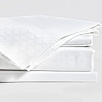 Down Etc Luxury Hotel Bedding 4-Pieces Masquerade Scalloped Jacquard Weave 100% Cotton Sateen 300 Thread Count Deluxe Sheet Set with Pillowcases, Queen Size, White