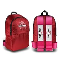JDM Bride Recaro Racing Laptop Travel Backpack Carbon Fiber Style with Adjustable Harness Straps (Red Bride - Pink Strap)