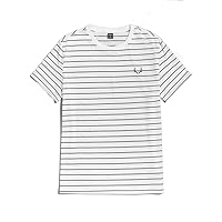 Men's T-Shirts Men Striped Embroidery Detail Tee T-Shirts for Men (Color : White, Size : Large)