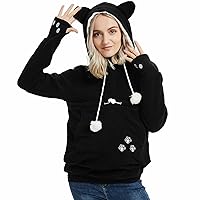 Cat Dog Pouch Hoodie Women Puppy Kitten Large Pocket Carriers Pullover- Polar Fleece Sweatshirt with Soft Pet Pouch