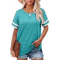 Angerella Summer Tops for Women Casual V Neck T Shirts Short Sleeve Tunic Tops Loose Fit