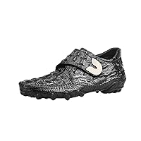 Men's Leather Hook and Loop Strap Casual Crocodile Print Loafers for Men Moccasins Slip on Shoes