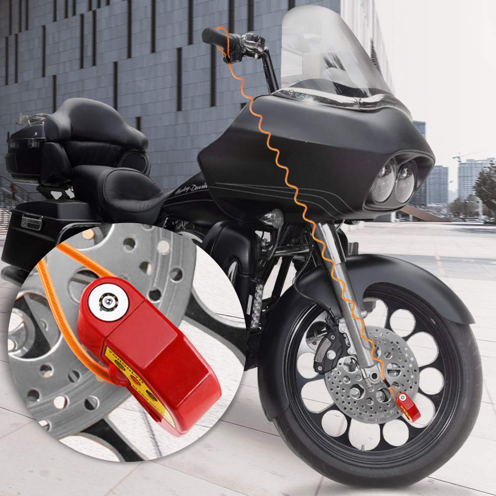 YOHOOLYO Alarm Disc Lock and YOHOOLYO Motorcycle Lock Anti-Theft Waterproof 110 dB 7mm Pin 5ft Reminder Cable for Motorcycles Bike Scooter Carry Pouch
