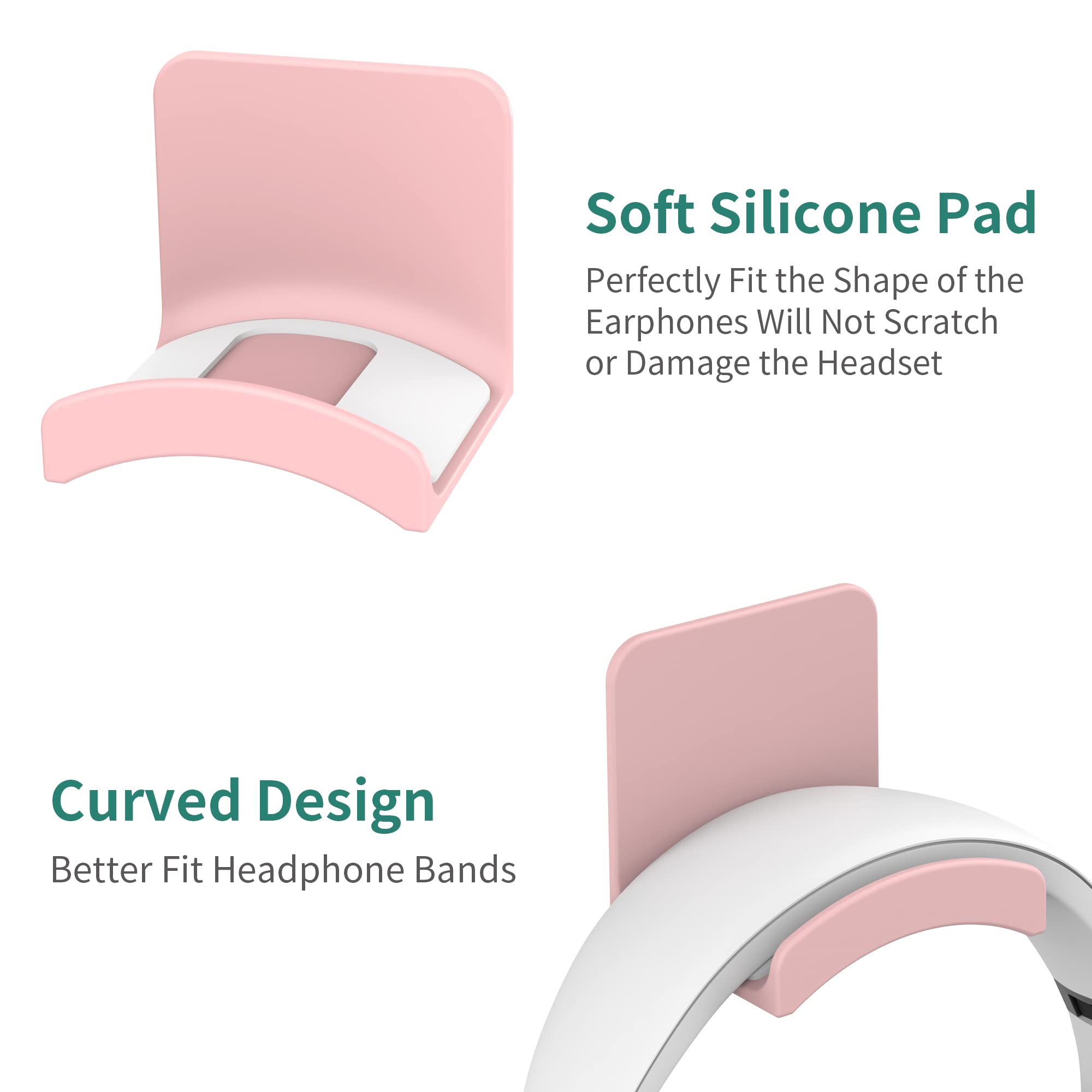 HomeMount Headphone Stand Headset Holder - Adhesive Gaming Headphone Hanger Hook Desk Mount for Most Headphone & Controller (Pink)
