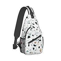 Terrazzo Marble Pastel Print Crossbody Backpack Shoulder Bag Cross Chest Bag For Travel, Hiking Gym Tactical Use