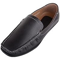Mens Boys Slip On Formal Casual Faux Leather Loafer Moccasin Shoes with Stitch Detail