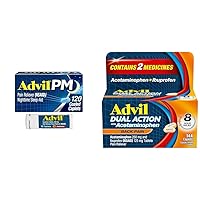 Advil PM 120 Ct Caplets + 10 Ct Tablets Dual Action 144 Ct Back Pain Caplets Bundle