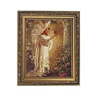 1home Inspirational Ornate Gold Framed Artwork, 8 x 10 Inch, Christ at Hearts Door