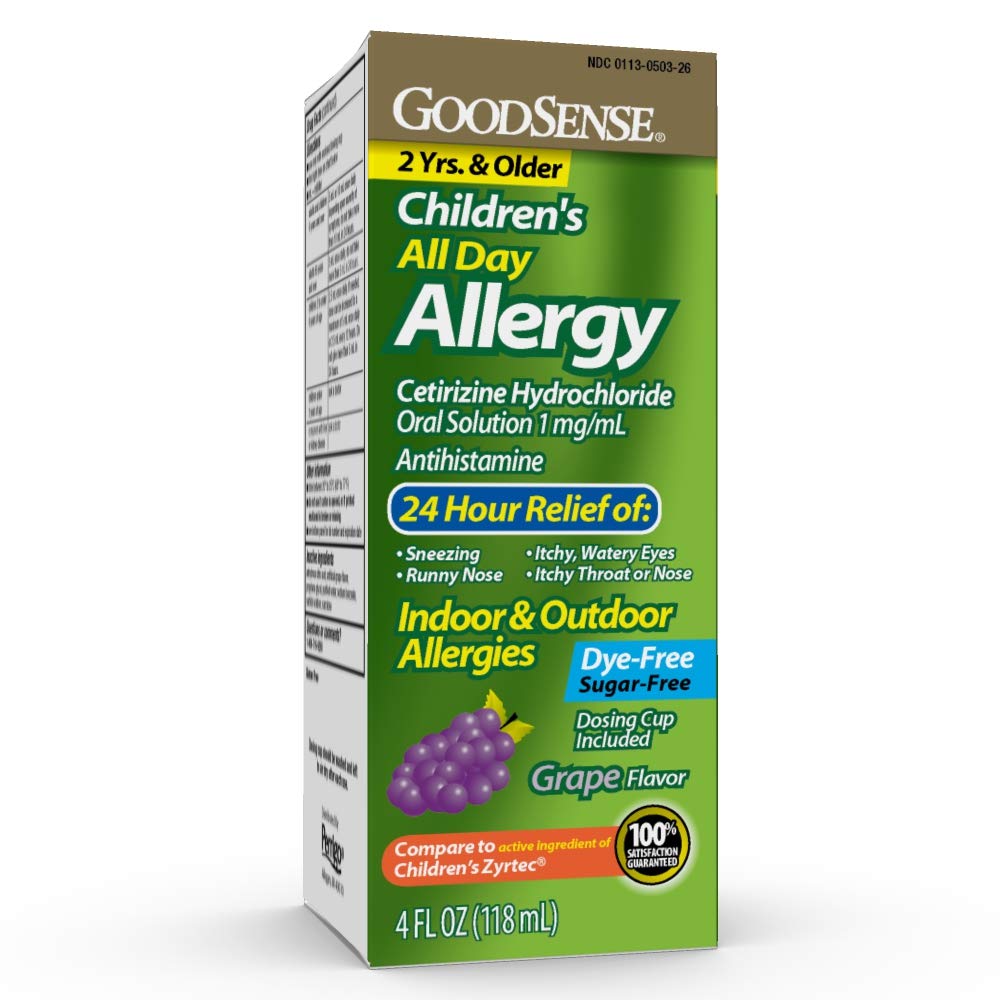 GoodSense Childrenâ€™s All Day Allergy, Cetirizine Hydrochloride Oral Solution 1 mg/mL, Grape Flavor, 4 Ounces
