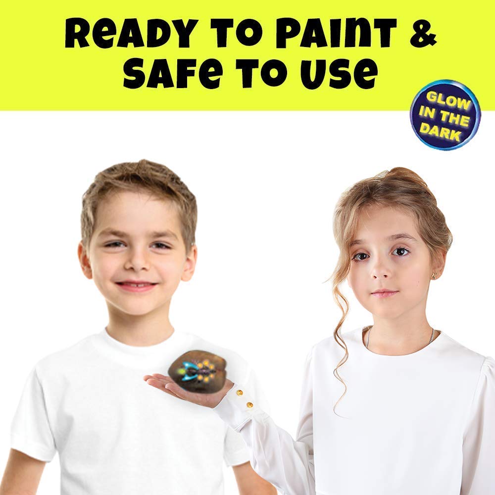 AMAV Toys Glow in The Dark Rock Painting Kit- All Supplies Included - Non-Toxic Acrylic Paint- Craft & Spread Positivity Around Your Community- Perfect Screen-Free & Group Activity for Kids Aged 6+