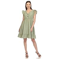 Women's Ruffle Sleeve Empire Waist V-Neck Babydoll Dress