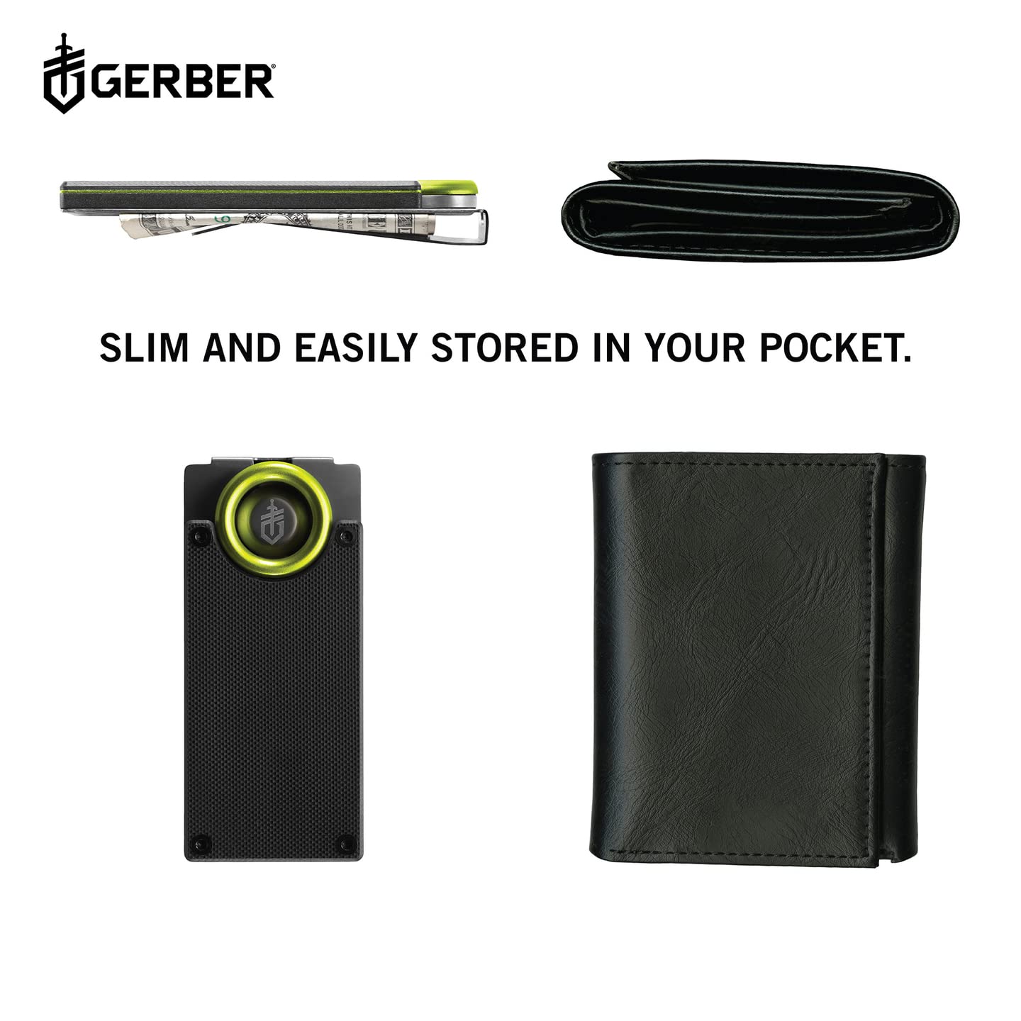 Gerber Gear 31-002521N GDC Pocket Knife Money Clip, GDC Fixed Blade Knife and Case, EDC Gear, Stainless Steel,Grey
