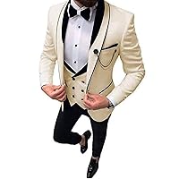 3 Pcs Men Suit (Jacket+Pants+Vest) Shawl Lapel Slim Fit Blazer Wedding Grooms Tuxedo