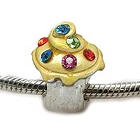 European Multi Color Rhinestone Cupcake Charm Bead Spacer for Snake Chain Charm Bracelet