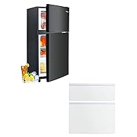 3.2 Cu.Ft Double Door Small Fridge and Glass Shelves Set, Mini Fridge with Freezer with 7 Level Thermostat and LED Light, Compact Small Refrigerator for Dorm, Office, Bedroom, Black