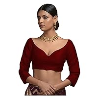 Women's Readymade Banglori Silk Maroon Blouse For Sarees Indian Designer Bollywood Padded Stitched Choli Crop Top