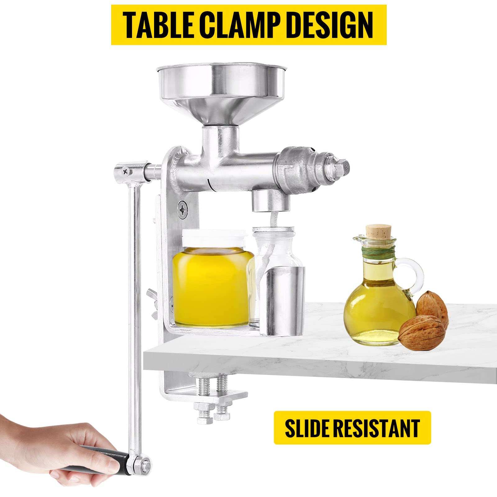 VBENLEM Manual Oil Press Stainless Steel Oil Press Machine Nut and Seed Oil Press Household