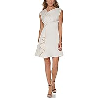 DKNY Women's Asymetric Neck Scuba Crepe/Silky Chameuse Cocktail Dress