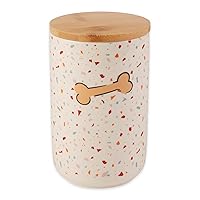 Bone Dry Ceramic Pet Treat Canister with Bamboo Lid Dishwasher Safe, Countertop Storage, Keep Dog & Cat Treats Safe & Dry, 4x6.5 Terrazzo