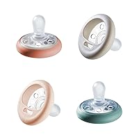 Tommee Tippee Breast-Like Pacifier, 6-18 month pack of 4 soothers with breast-like baglet, symmetrical design and BPA free