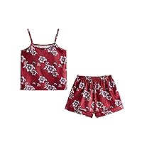 Umeyda Girls & Womens Silk Pajamas Set Camisole Tank Top and Shorts 2 Piece Sleepwear