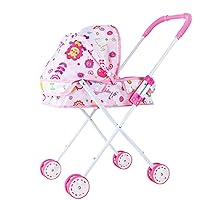 Dolls Pram for 3+ Kids Foldable Simulated Toy Pram Large Capacity Baby Stroller Toy with Easy-Grip Handles Dolls Pushchair Red Car Seat Stroller Toys