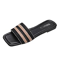 Women's Comfort Slides Sandals Summer Ladies Fashion Summer Solid Color Cloth Bow Open Toe Flat Casual Sandals (bj2-Black, 7.5)